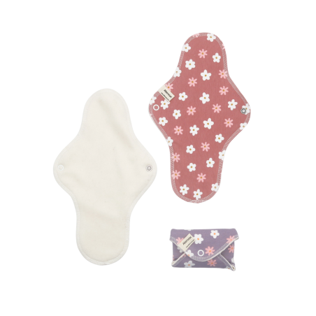 Pack de 3 serviettes hygiéniques lavables en coton bio - Taille L (flux abondant)