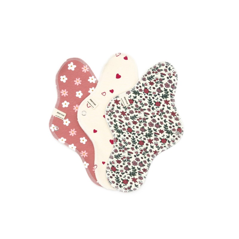 Pack de 3 serviettes hygiéniques lavables en coton bio - Taille L (flux abondant)