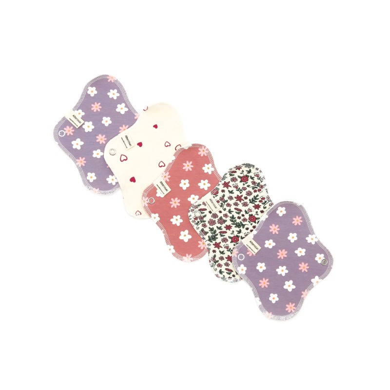 Pack de 5 serviettes hygiéniques lavables en coton bio - Taille S (flux léger)